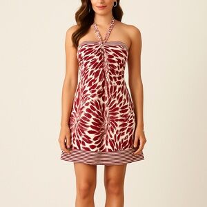 BCBGMAXAZRIA Wine Stretch Tunic Halter Top Dress Small